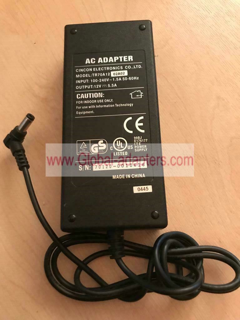New CINCON TR70A12 02A02 AC Adapter 12V 5.5A, 5.5/2.5mm